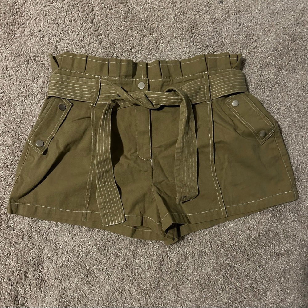 NWT River Island 16 Army Green Tie Waist Paper Bag Shorts High Waist Cargo